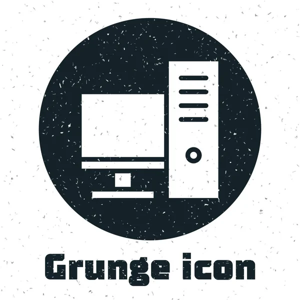 Icono del monitor Grunge Computer aislado sobre fondo blanco. Signo de componente PC. Ilustración vectorial — Vector de stock