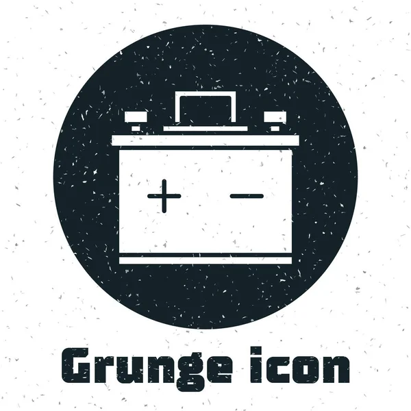 Grunge Car ikona baterie je izolovaná na bílém pozadí. Energie akumulátoru a akumulátorové baterie. Vektorová ilustrace — Stockový vektor