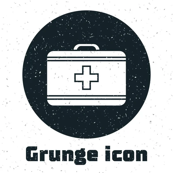 Иконка Grunge First aid kit выделена на белом фоне. Медицинская коробка с крестом. Медицинское оборудование для чрезвычайных ситуаций. Концепция здравоохранения. Векторная миграция — стоковый вектор