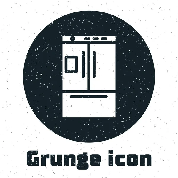 Grunge Refrigerator icon isolated on white background. Fridge freezer refrigerator. Household tech and appliances. Vector Illustration — Stock Vector