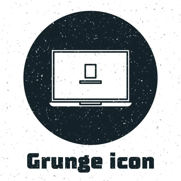 Ícone Grunge Laptop isolado no fundo branco. notebook de computador com sinal de tela vazia. Ilustração vetorial — Vetor de Stock