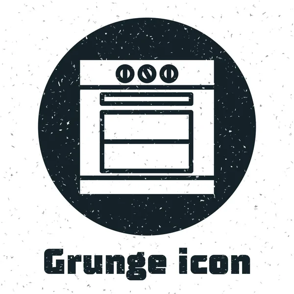 Grunge Oven icon isolated on white background. Stove gas oven sign. Vector Illustration — Stock Vector