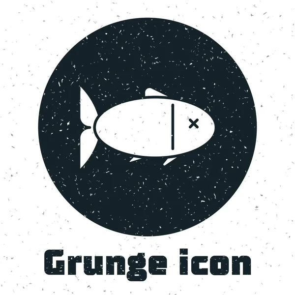 Иконка Grunge Fish выделена на белом фоне. Векторная миграция — стоковый вектор