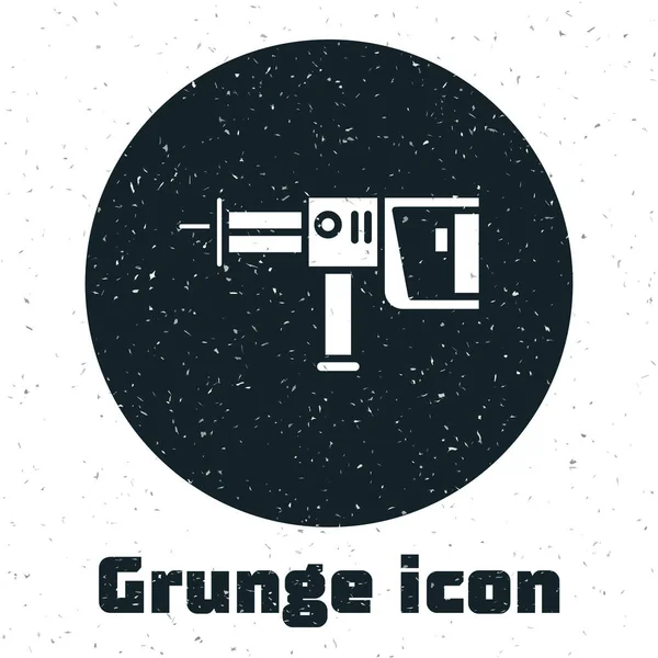 Grunge-Bohrhammer-Symbol isoliert auf weißem Hintergrund. Arbeitswerkzeug für Konstruktion, Veredelung, Reparaturarbeiten. Vektorillustration — Stockvektor