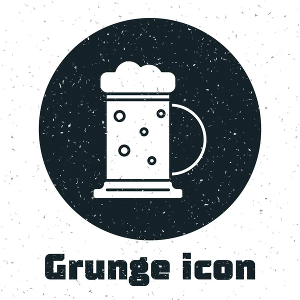 Grunge-Bierkrug-Ikone isoliert auf weißem Hintergrund. Vektorillustration — Stockvektor