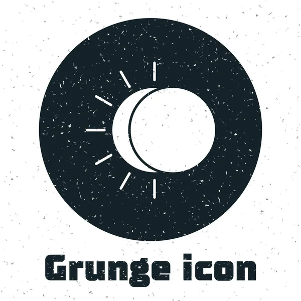 Grunge Eclipse a Nap ikon elszigetelt fehér alapon. Teljes szonár napfogyatkozás. Vektorillusztráció — Stock Vector
