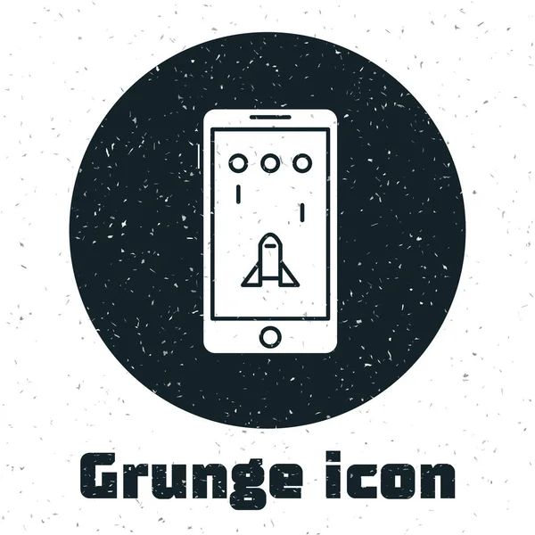 Grunge Smartphone et jouer dans l'icône du jeu isolé sur fond blanc. Concept de jeu mobile. Illustration vectorielle — Image vectorielle