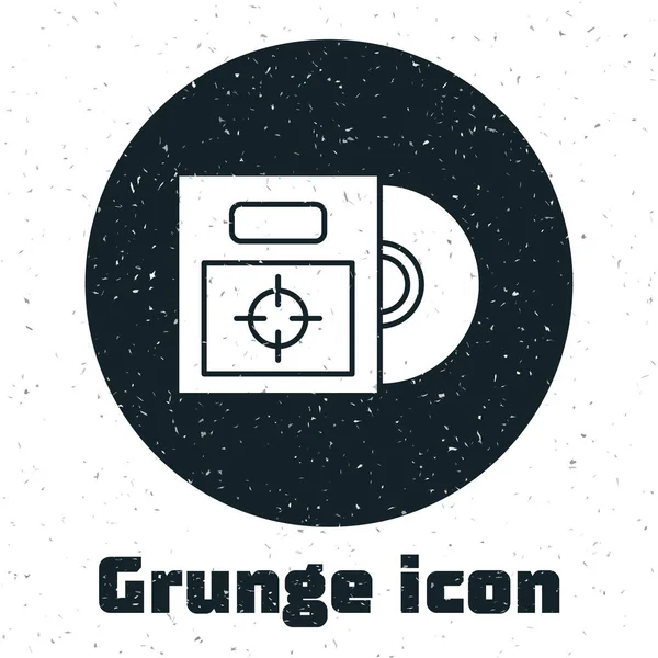 Grunge CD o DVD en caja icono aislado sobre fondo blanco. Signo de disco compacto. Ilustración vectorial — Vector de stock