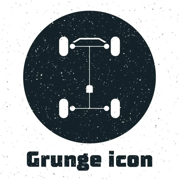 Grunge Chassis Auto Ikone isoliert auf weißem Hintergrund. Vektorillustration — Stockvektor