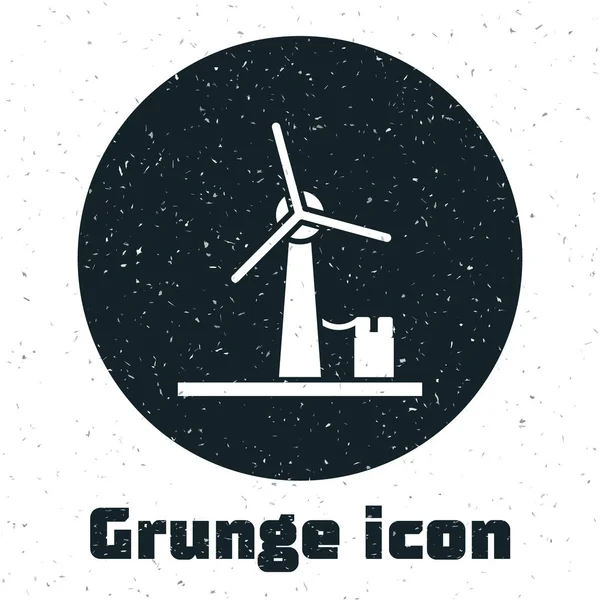Grunge Wind türbini simgesi beyaz arkaplanda izole edildi. Rüzgar jeneratörü işareti. Elektrik üretimi için yel değirmeni. Vektör İllüstrasyonu — Stok Vektör