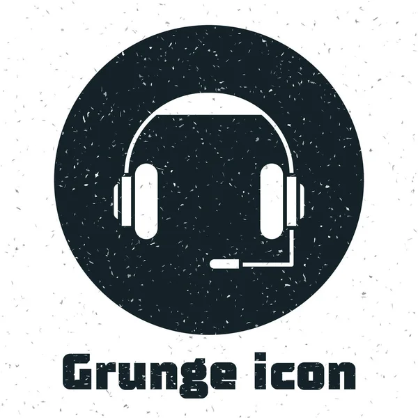 Grunge Headphones ícone isolado no fundo branco. Fones de ouvido. Conceito para ouvir música, serviço, comunicação e operador. Ilustração vetorial — Vetor de Stock