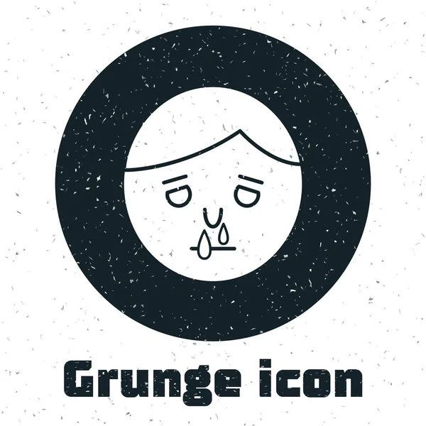 Grunge Icono de secreción nasal aislado sobre fondo blanco. Síntomas de rinitis, tratamiento. Nariz y estornudos. Enfermedades nasales. Ilustración vectorial — Vector de stock