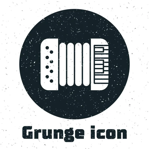 Grunge-Musikinstrument Akkordeon Ikone isoliert auf weißem Hintergrund. klassisches Bajan, harmonisch. Vektorillustration — Stockvektor