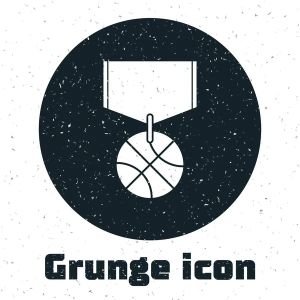 Medalha de basquete Grunge com ícone de fita isolado no fundo branco. Ilustração vetorial —  Vetores de Stock