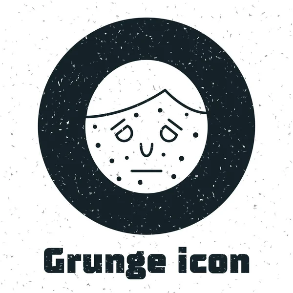 Grunge-Gesicht mit Psoriasis oder Ekzem-Symbol auf weißem Hintergrund. Konzept der menschlichen Hautreaktion auf Allergene oder chronische Körperprobleme. Vektorillustration — Stockvektor