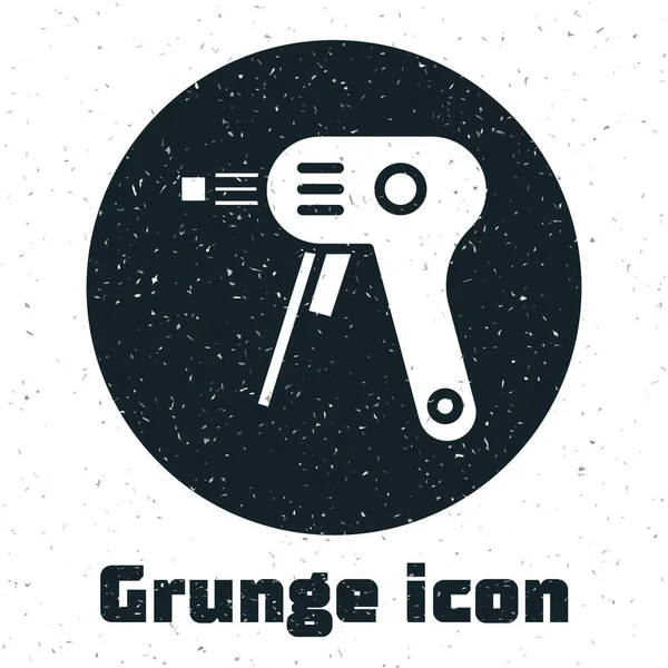 Grunge Elektrische hetelijmpistool pictogram geïsoleerd op witte achtergrond. Hete pistoollijm. Hete reparatie apparaat siliconen. Vector Illustratie — Stockvector