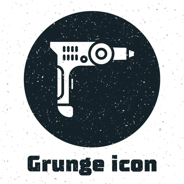 Grunge Electric icono de la máquina de perforación aislado sobre fondo blanco. Herramienta de reparación. Ilustración vectorial — Vector de stock