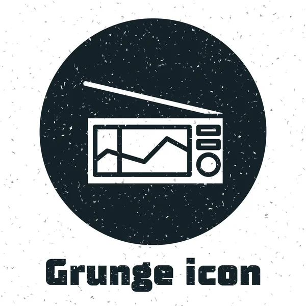 Grunge Radio with antenna icon isolated on white background. Vector Illustration — Stock Vector