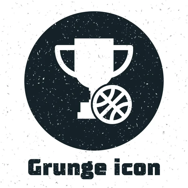 Grunge Award cup met basketbal pictogram geïsoleerd op witte achtergrond. Winnaar trofee symbool. Kampioenschap of wedstrijd trofee. Vector Illustratie — Stockvector