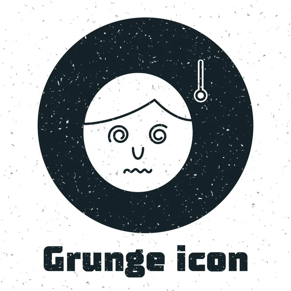 Grunge Magas testhőmérséklet vagy kap láz ikon elszigetelt fehér alapon. Betegség, megfázás, influenza tünetei. Vektorillusztráció — Stock Vector