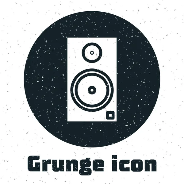 Grunge Stereo speaker icon isolated on white background. Sound system speakers. Music icon. Musical column speaker bass equipment. Vector Illustration — Stock Vector