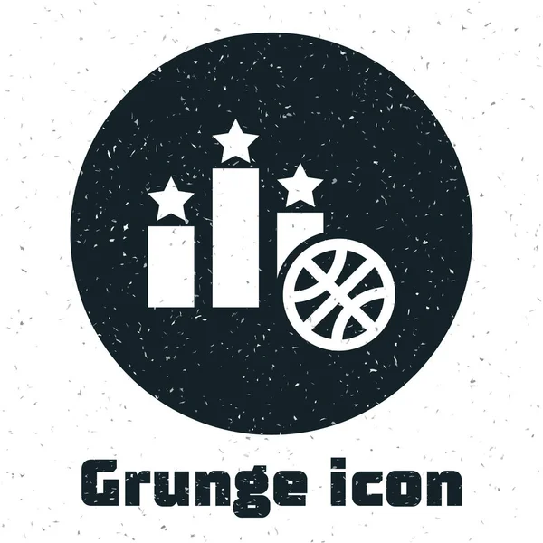 Grunge Basketball over sports winner podium icon isolated on white background (en inglés). Ilustración vectorial — Vector de stock