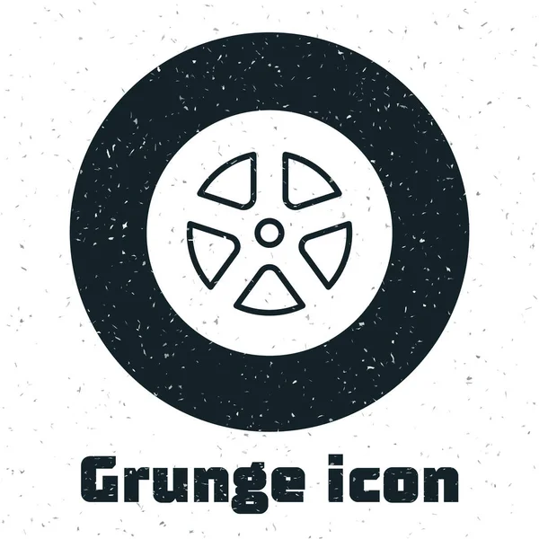 Grunge Icono de rueda de coche aislado sobre fondo blanco. Ilustración vectorial — Vector de stock