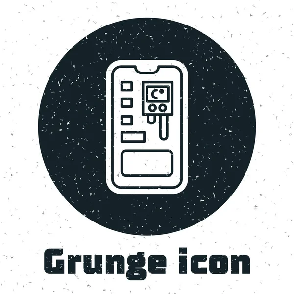Grunge Smart Control zemědělský systém mobilní aplikace ikona izolované na bílém pozadí. Vektorová ilustrace — Stockový vektor
