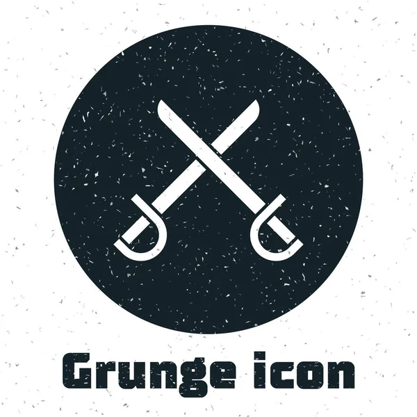 Grunge Crossed海盗剑图标隔离在白色背景。 剑的标志。 病媒图解 — 图库矢量图片