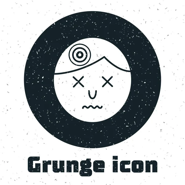 Grunge-Mann mit Kopfschmerzen, Migräne-Ikone auf weißem Hintergrund. Vektorillustration — Stockvektor