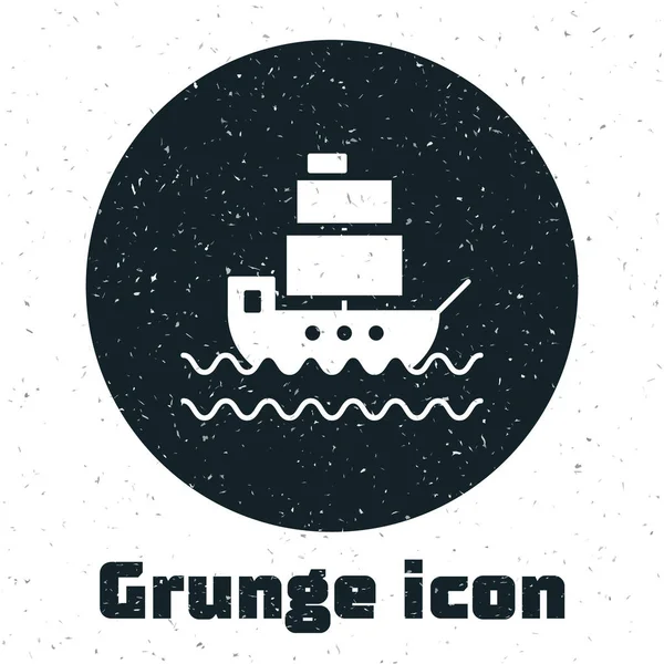 Grunge hajó ikon elszigetelt fehér háttérben. Vektoros illusztráció — Stock Vector