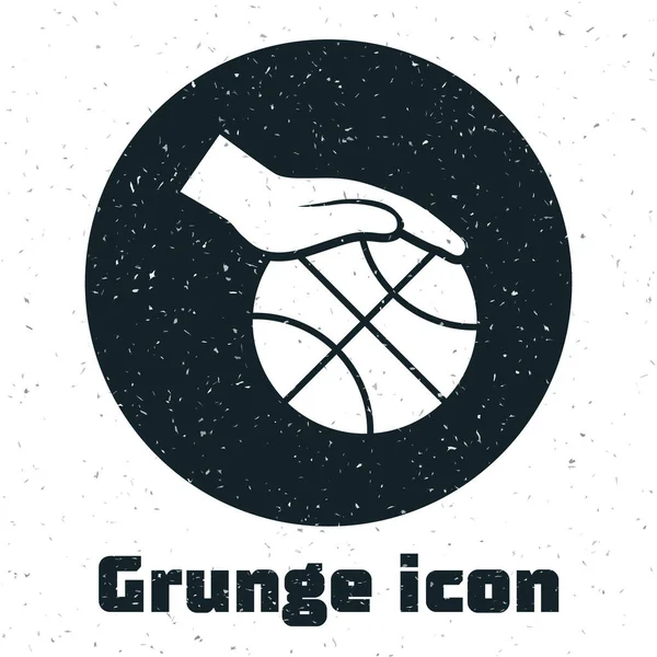 Mano Grunge con icono de pelota de baloncesto aislado sobre fondo blanco. Símbolo deportivo. Ilustración vectorial — Vector de stock