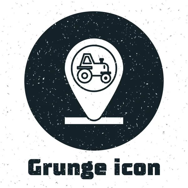 Grunge拖拉机和定位图标隔离在白色背景。 病媒图解 — 图库矢量图片