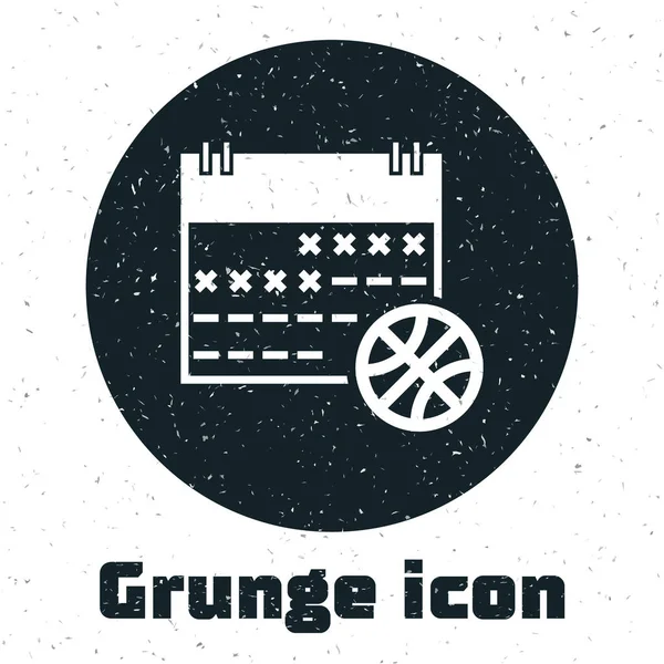 Grunge Basketball on sport calendar icon isolated on white background (en inglés). Ilustración vectorial — Vector de stock