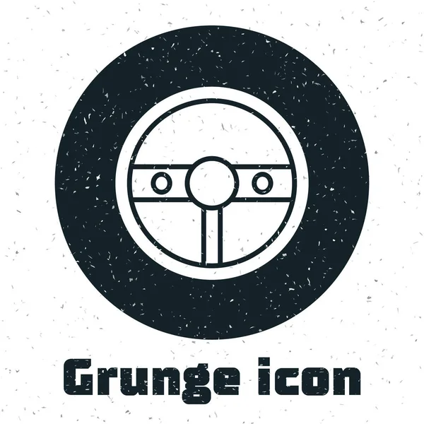 Grunge ícone do volante isolado no fundo branco. Ícone da roda do carro. Ilustração vetorial — Vetor de Stock