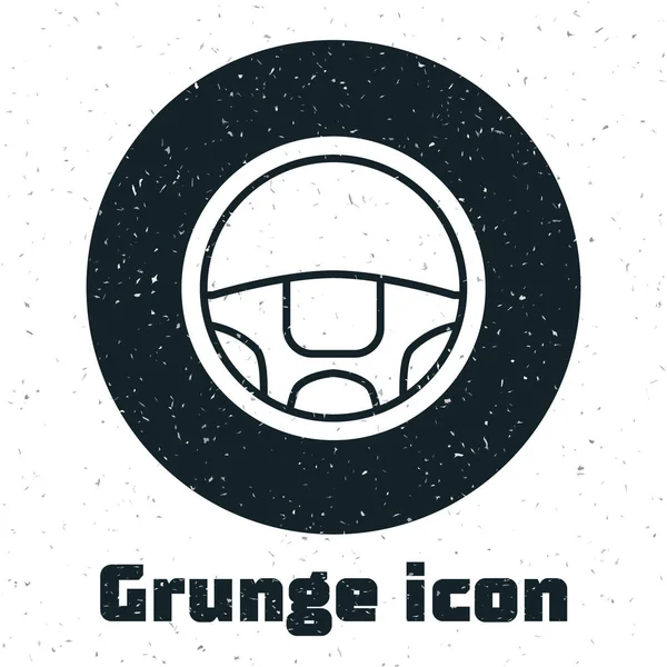 Grunge Icono del volante aislado sobre fondo blanco. Icono de rueda de coche. Ilustración vectorial — Vector de stock