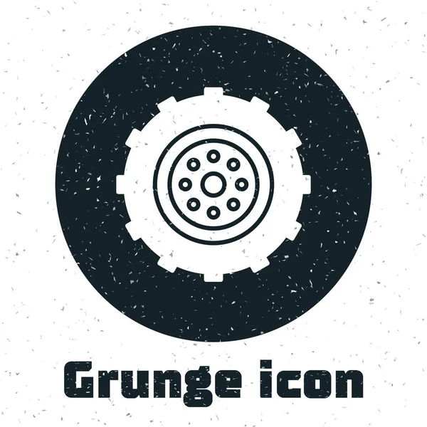 Grunge Autó kerék ikon elszigetelt fehér háttérrel. Vektorillusztráció — Stock Vector