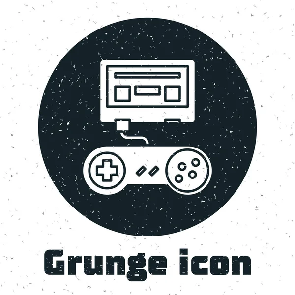 Grunge Videoconsola con icono de joystick aislado sobre fondo blanco. Ilustración vectorial — Vector de stock