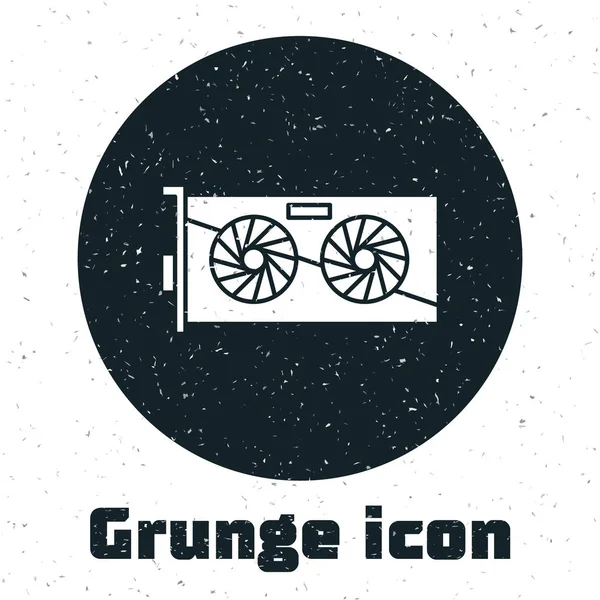 Grunge Video grafická karta ikona izolované na bílém pozadí. Vektorová ilustrace — Stockový vektor