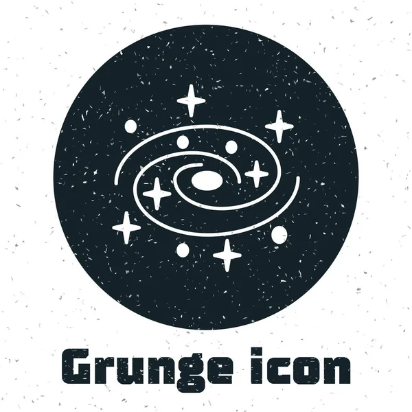 Grunge Milky way spiral galaxy with stars icon isolated on white background. Vector Illustration — 스톡 벡터