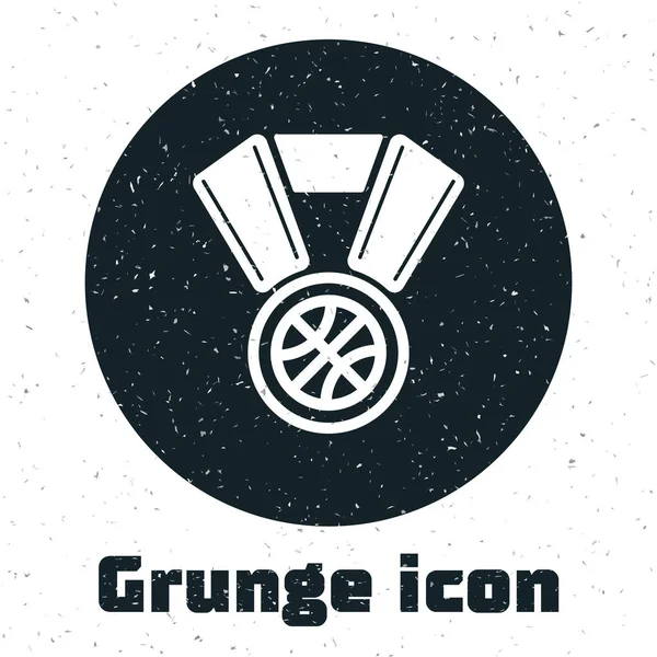 Medalla de baloncesto Grunge con icono de cinta aislada sobre fondo blanco. Ilustración vectorial — Vector de stock