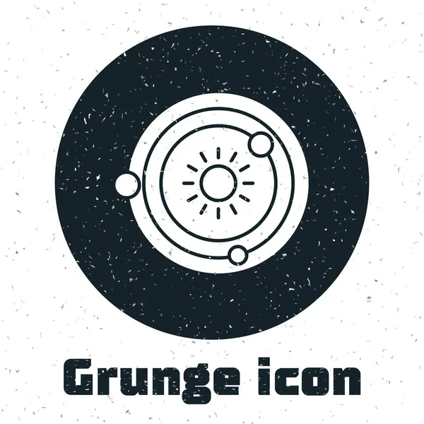 Grunge Naprendszer ikon elszigetelt fehér alapon. A bolygók a csillag körül keringenek. Vektorillusztráció — Stock Vector