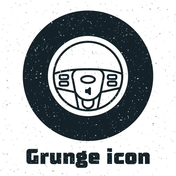 Grunge ícone do volante isolado no fundo branco. Ícone da roda do carro. Ilustração vetorial — Vetor de Stock