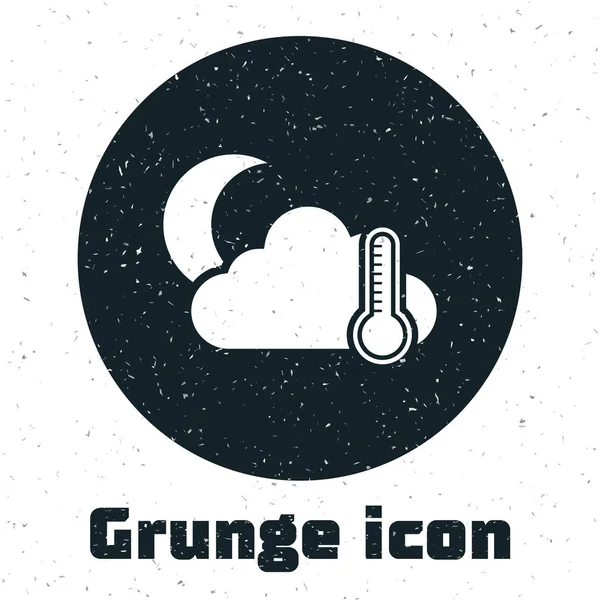 Thermomètre Grunge et nuage avec icône lunaire isolée sur fond blanc. Illustration vectorielle — Image vectorielle