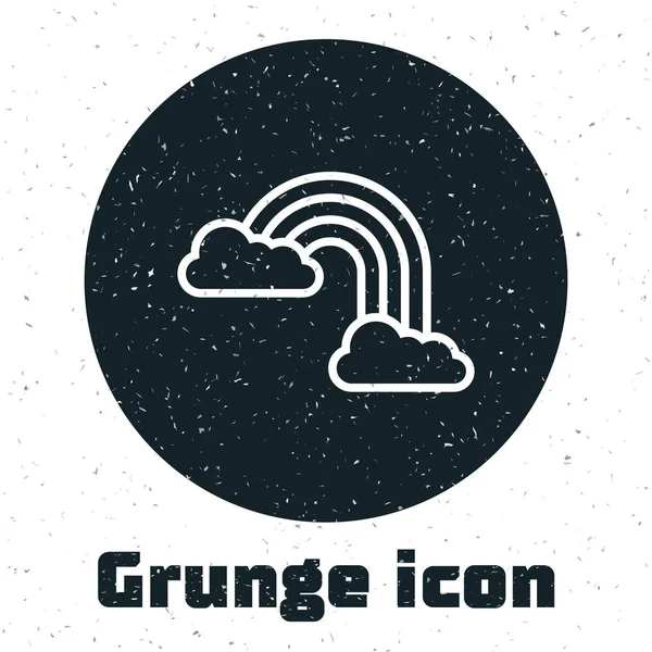 Grunge Rainbow con el icono de nubes aislado sobre fondo blanco. Ilustración vectorial — Vector de stock