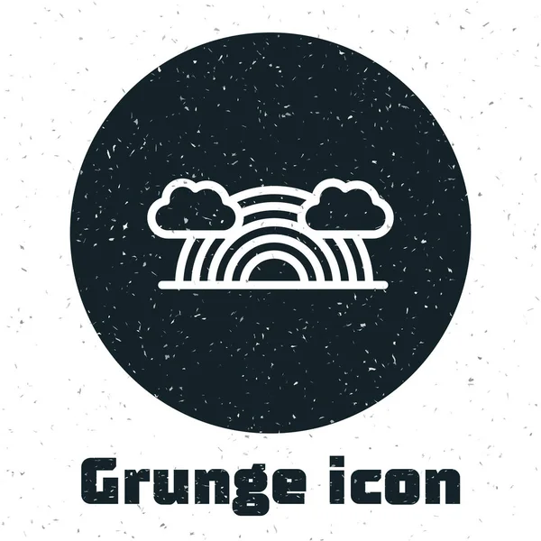 Grunge Rainbow com nuvens ícone isolado no fundo branco. Ilustração vetorial — Vetor de Stock