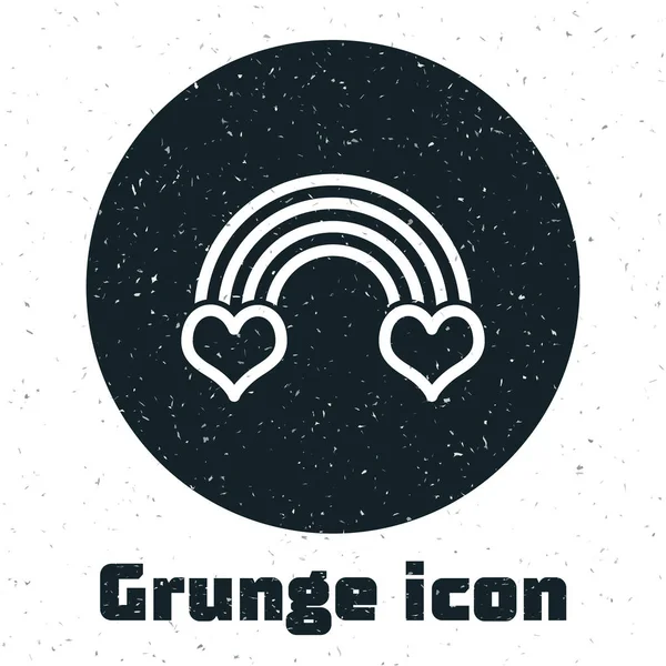 Arco-íris Grunge com ícone de coração isolado no fundo branco. Ilustração vetorial — Vetor de Stock