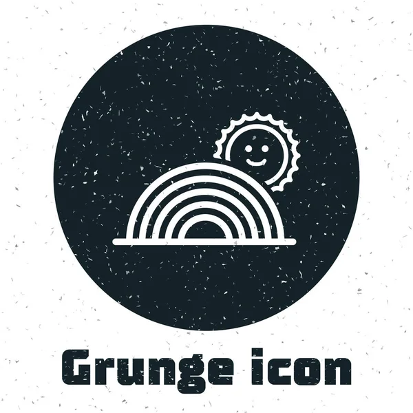 Arco-íris Grunge com ícone de sol isolado no fundo branco. Ilustração vetorial — Vetor de Stock