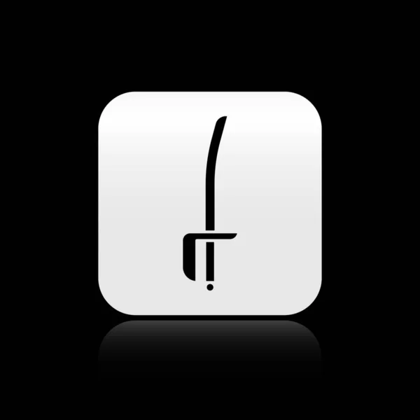 Czarny Piracki miecz ikona izolowana na czarnym tle. Znak szabli. Srebrny przycisk. Ilustracja wektora — Wektor stockowy