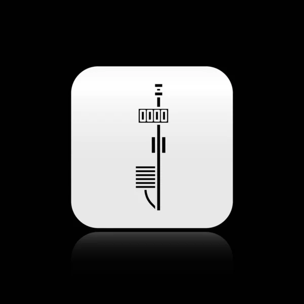 Icono de sensor independiente negro aislado sobre fondo negro. Botón cuadrado plateado. Ilustración vectorial — Archivo Imágenes Vectoriales
